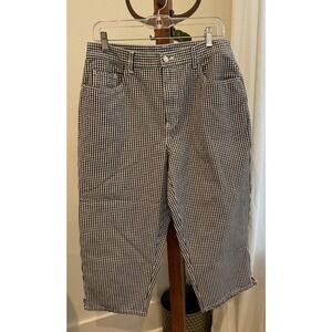 Bill Blass Womens Gingham Cotton Capri Pants Belt Loops 5-Pockets Size 12
